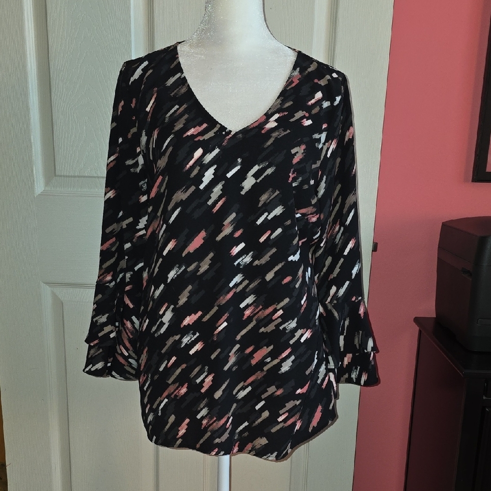 Apt. 9 Black and Pink Abstract Blouse